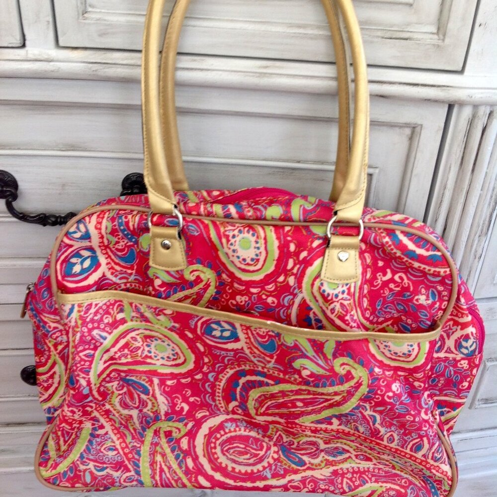Pink Bag with Beige Handles